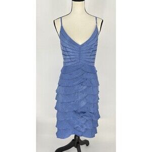 Adrianna Papell Blue Ruffled Sheath Midi Dress Size 14 Party Dress Gown‎